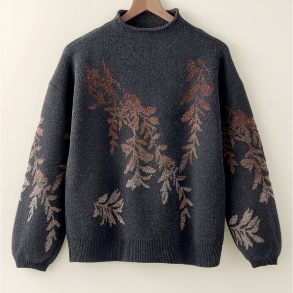 Garnet Hill Sweaters - Garnet Hill Rollneck Shimmering Vine Sweater